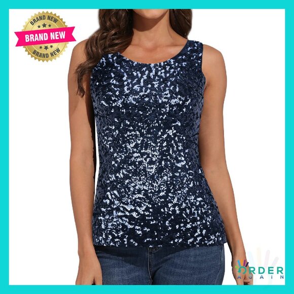 Tops - Sequin Sparkle Tank Top Glam Y2K Party Vest Elegant Night Out Stretchy Fit
